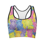 Colorful Gummy Bear Print Women's Sports Bra