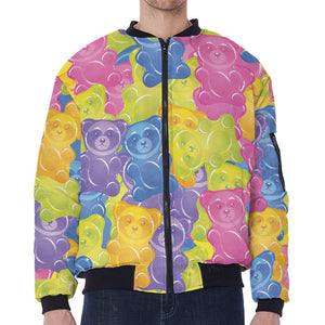 Colorful Gummy Bear Print Zip Sleeve Bomber Jacket