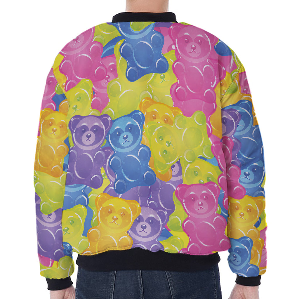 Colorful Gummy Bear Print Zip Sleeve Bomber Jacket