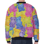 Colorful Gummy Bear Print Zip Sleeve Bomber Jacket