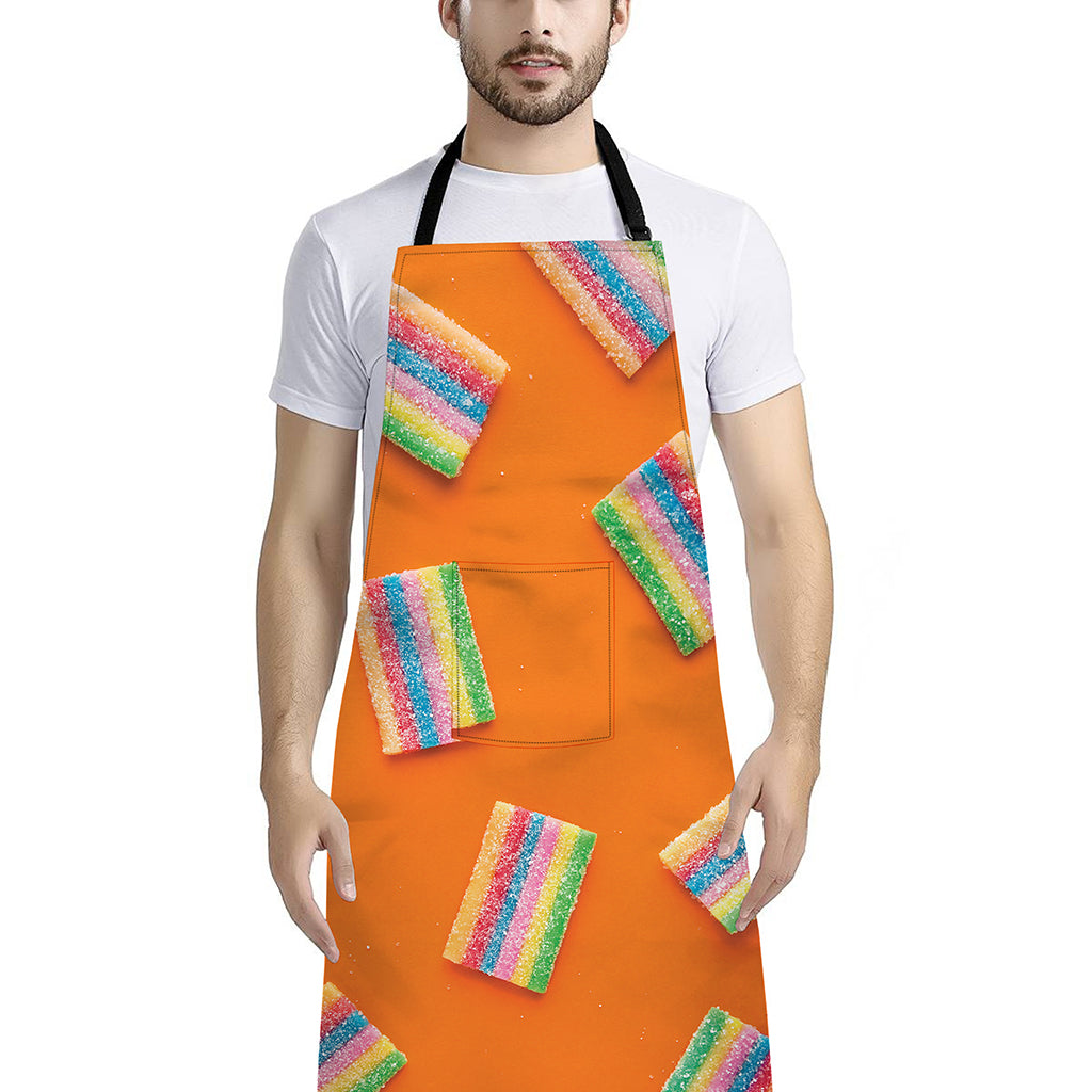 Colorful Gummy Print Bib Apron With Pocket