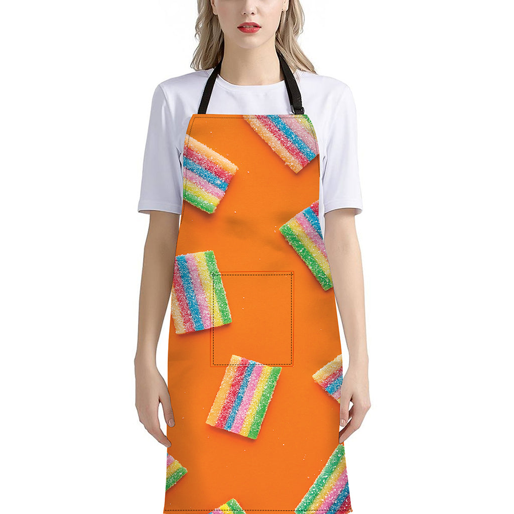 Colorful Gummy Print Bib Apron With Pocket