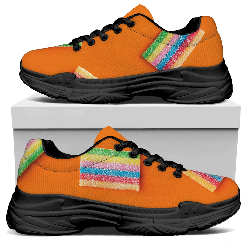 Colorful Gummy Print Black Chunky Shoes