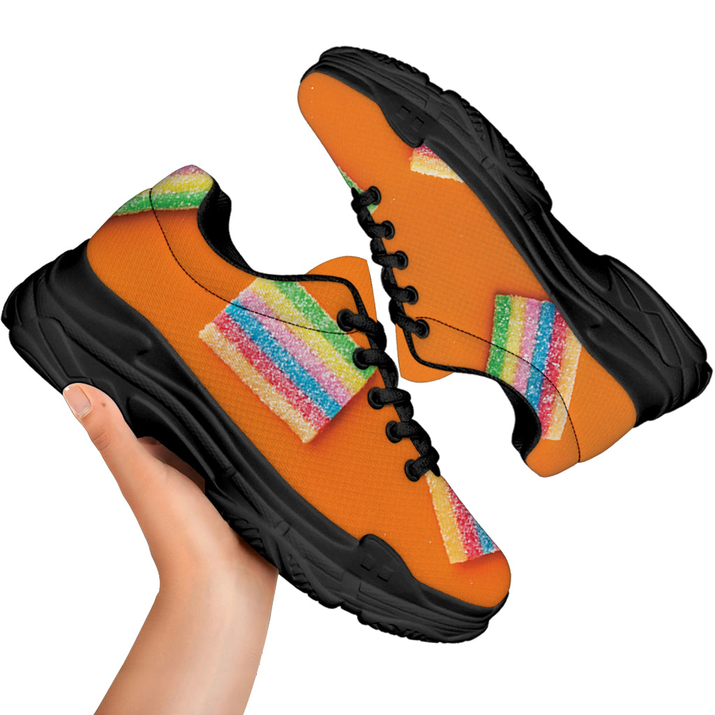 Colorful Gummy Print Black Chunky Shoes