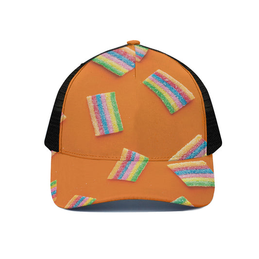 Colorful Gummy Print Black Mesh Trucker Cap