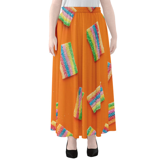 Colorful Gummy Print Chiffon Maxi Skirt
