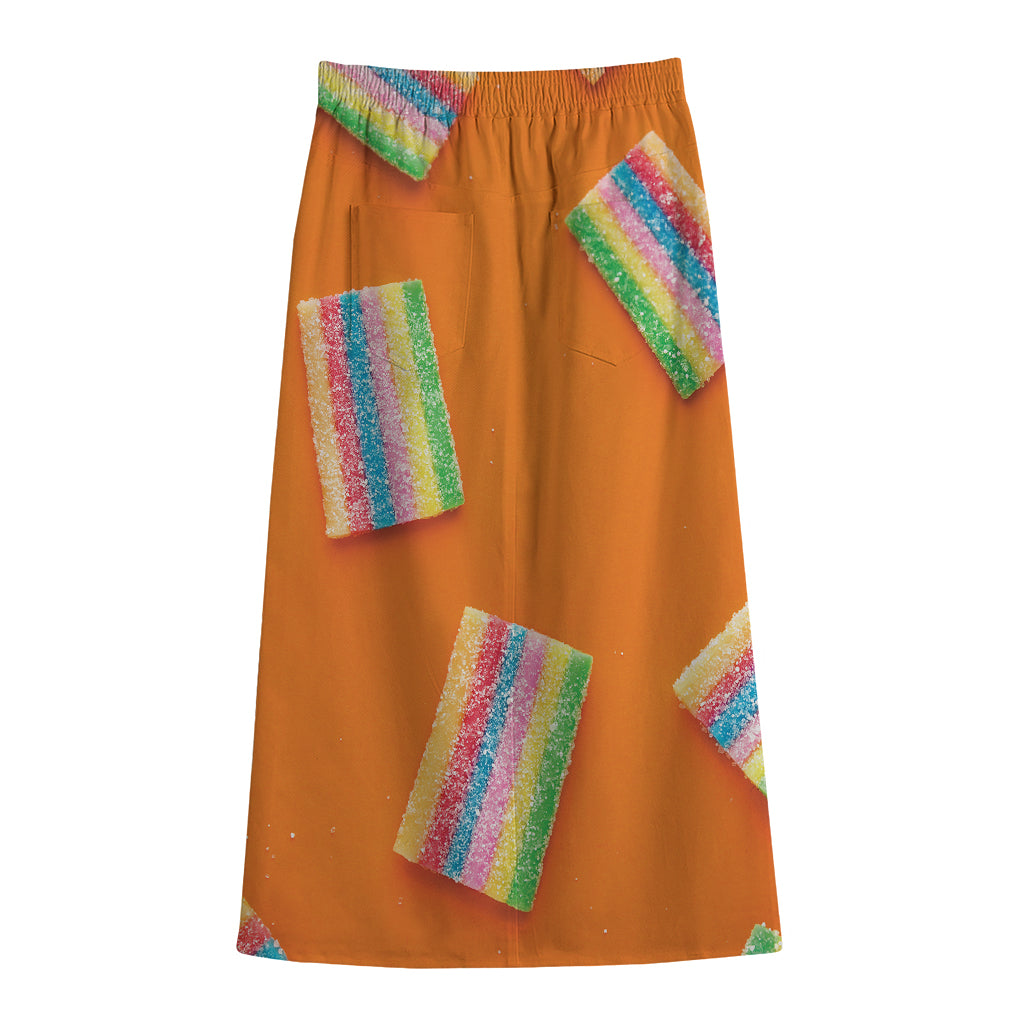 Colorful Gummy Print Cotton Front Slit Maxi Skirt