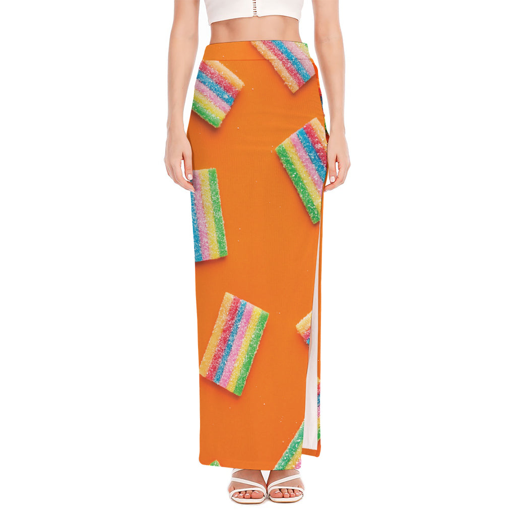 Colorful Gummy Print High Slit Maxi Skirt
