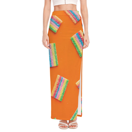 Colorful Gummy Print High Slit Maxi Skirt
