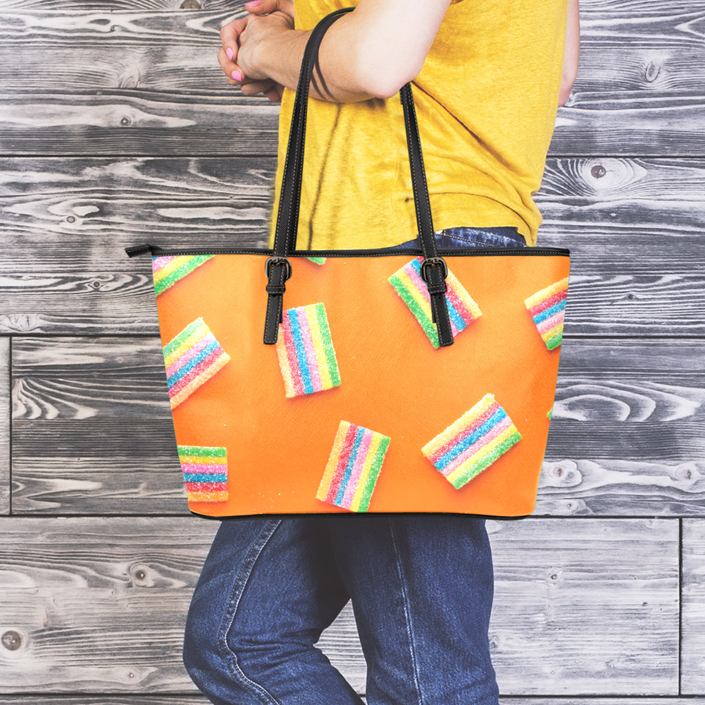 Colorful Gummy Print Leather Tote Bag