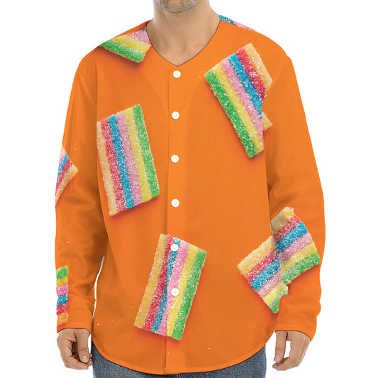 Colorful Gummy Print Long Sleeve Baseball Jersey