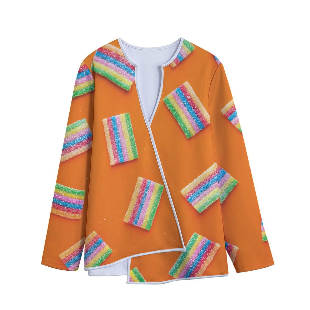 Colorful Gummy Print Long Sleeve Short Coat