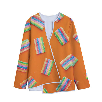 Colorful Gummy Print Long Sleeve Short Coat