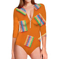 Colorful Gummy Print Long Sleeve Swimsuit