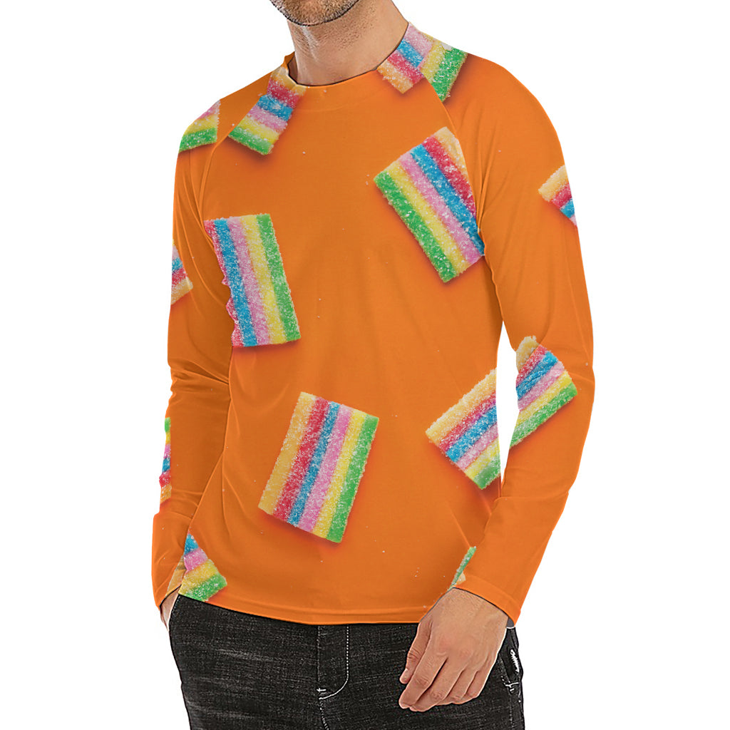 Colorful Gummy Print Men's Long Sleeve Rash Guard