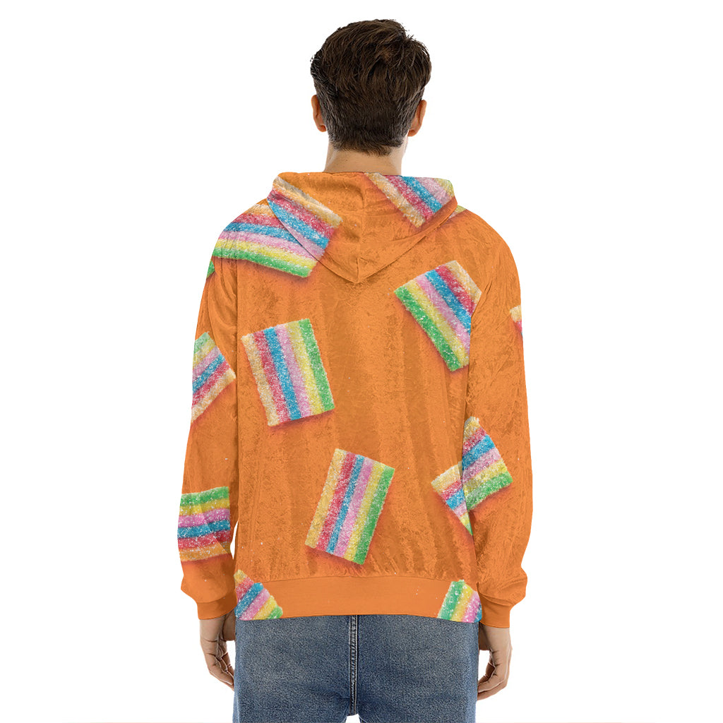 Colorful Gummy Print Men's Velvet Pullover Hoodie