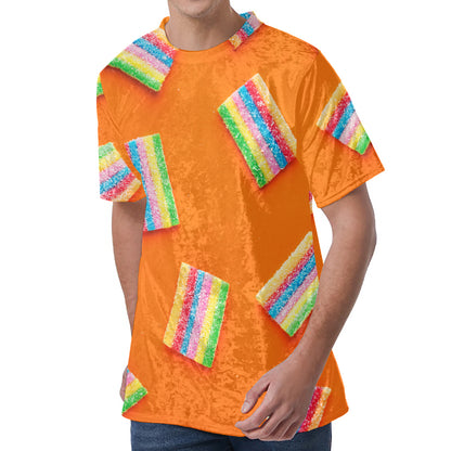 Colorful Gummy Print Men's Velvet T-Shirt
