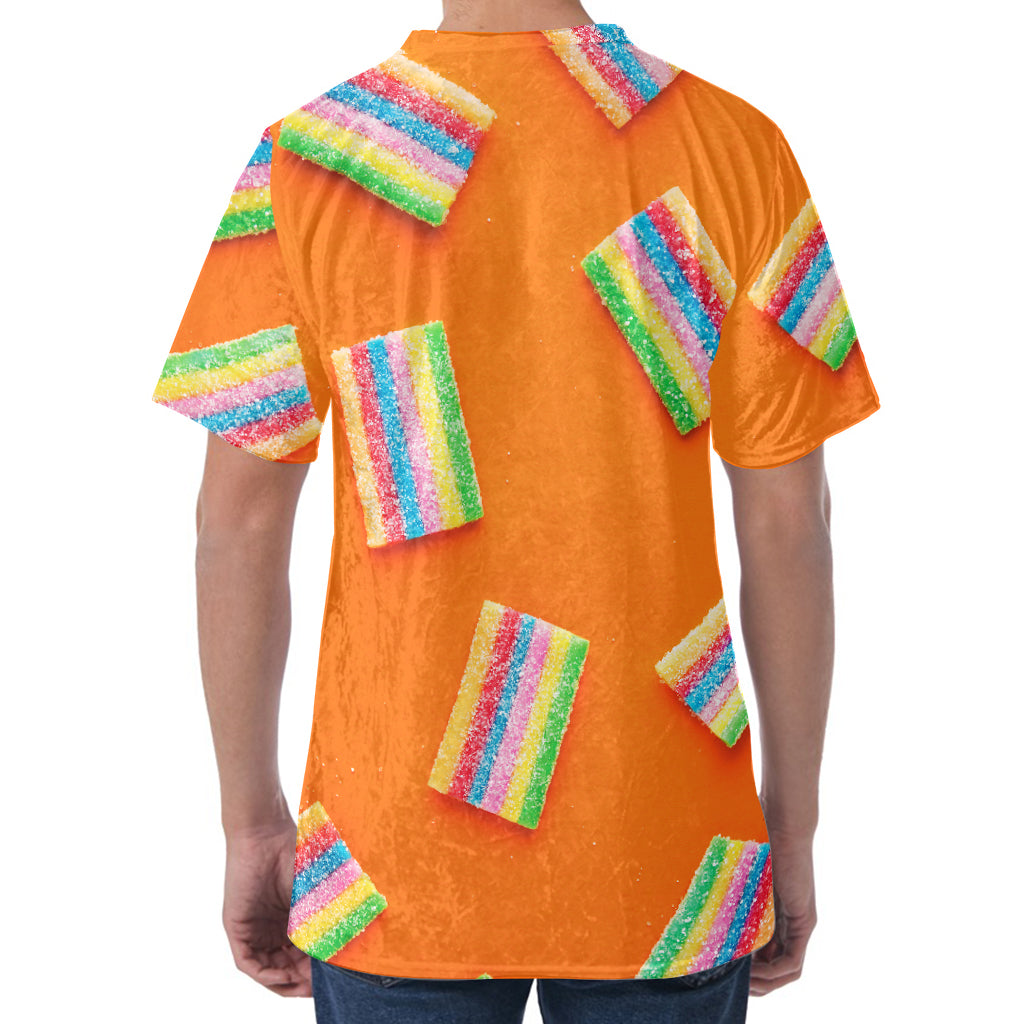Colorful Gummy Print Men's Velvet T-Shirt