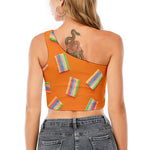 Colorful Gummy Print One Shoulder Crop Top