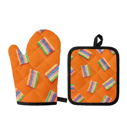 Colorful Gummy Print Oven Mitt And Pot Holder Set