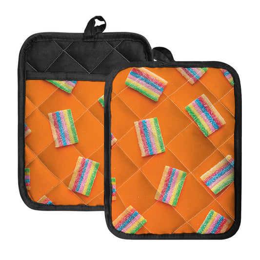 Colorful Gummy Print Pot Holders With Pocket
