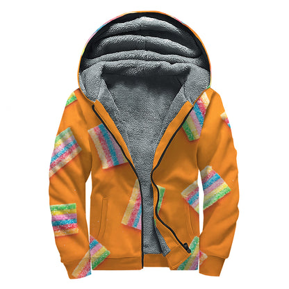 Colorful Gummy Print Sherpa Lined Zip Up Hoodie