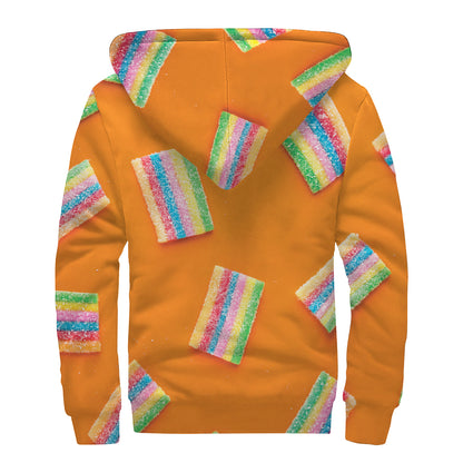 Colorful Gummy Print Sherpa Lined Zip Up Hoodie