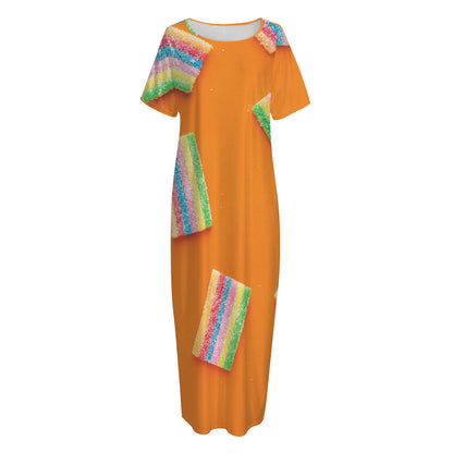 Colorful Gummy Print Short Sleeve Long Nightdress
