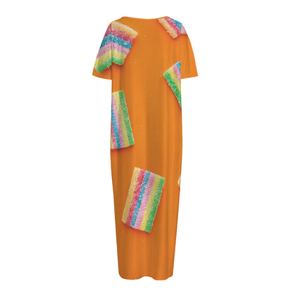 Colorful Gummy Print Short Sleeve Long Nightdress