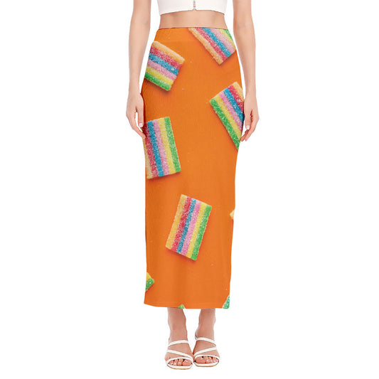 Colorful Gummy Print Side Slit Maxi Skirt