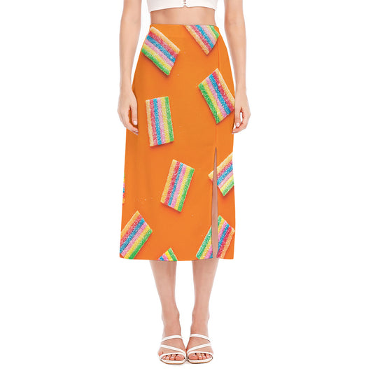 Colorful Gummy Print Side Slit Midi Skirt