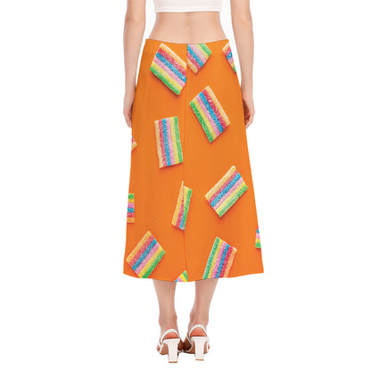 Colorful Gummy Print Side Slit Midi Skirt