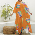 Colorful Gummy Print Silk V-Neck Kaftan Dress