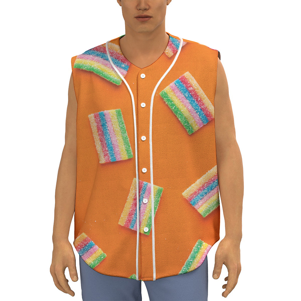 Colorful Gummy Print Sleeveless Baseball Jersey