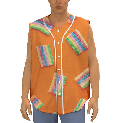 Colorful Gummy Print Sleeveless Baseball Jersey