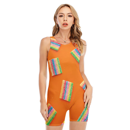 Colorful Gummy Print Sleeveless One Piece Swimsuit