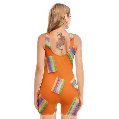 Colorful Gummy Print Sleeveless One Piece Swimsuit