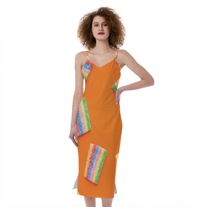 Colorful Gummy Print Slim Fit Midi Cami Dress