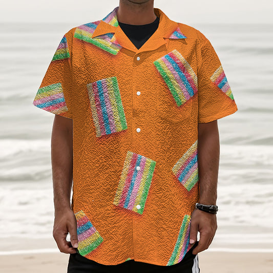 Colorful Gummy Print Textured Short Sleeve Shirt