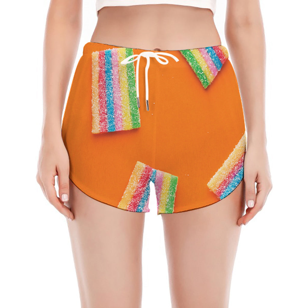 Colorful Gummy Print Women's Split Running Shorts