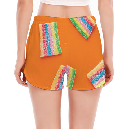 Colorful Gummy Print Women's Split Running Shorts