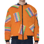 Colorful Gummy Print Zip Sleeve Bomber Jacket