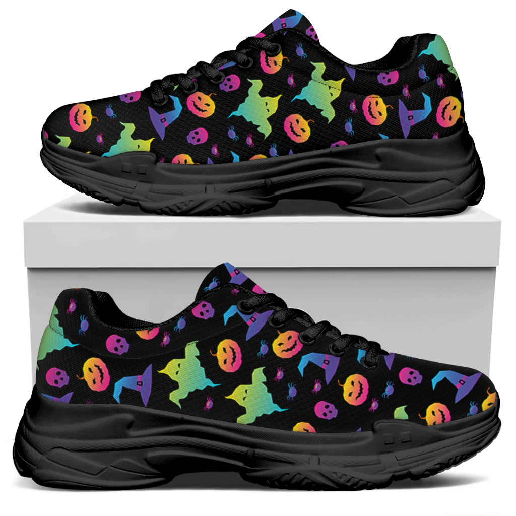 Colorful Halloween Party Pattern Print Black Chunky Shoes