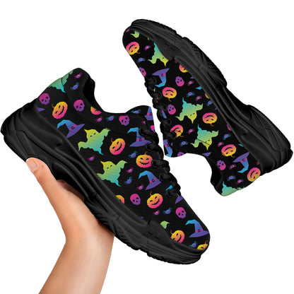 Colorful Halloween Party Pattern Print Black Chunky Shoes
