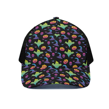 Colorful Halloween Party Pattern Print Black Mesh Trucker Cap