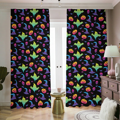 Colorful Halloween Party Pattern Print Blackout Pencil Pleat Curtains