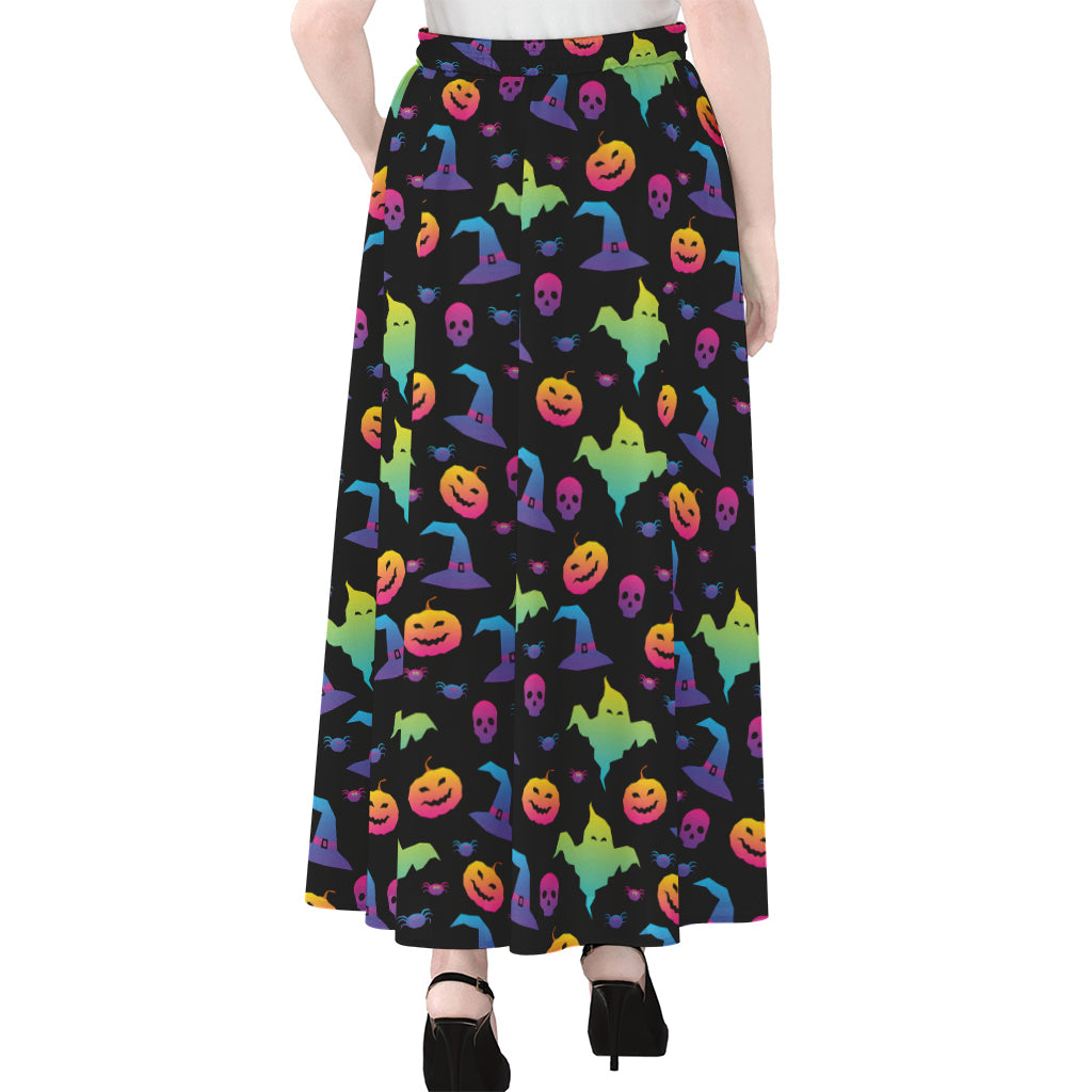 Colorful Halloween Party Pattern Print Chiffon Maxi Skirt