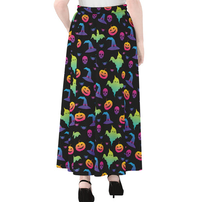 Colorful Halloween Party Pattern Print Chiffon Maxi Skirt