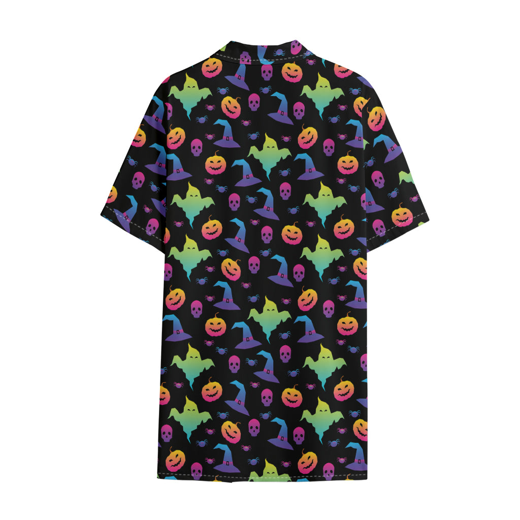 Colorful Halloween Party Pattern Print Cotton Hawaiian Shirt