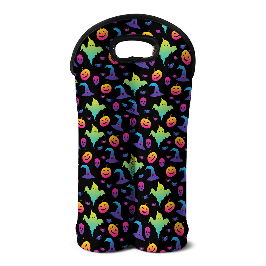 Colorful Halloween Party Pattern Print Double Neoprene Wine Tote